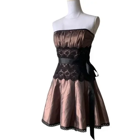 Jessica McClintock Gunne Sax strapless cocktail mini dress tulle satin lace 7 2 - Picture 3 of 12